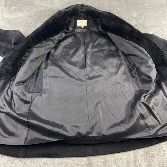 SOLD-Vintage‎ Petite Sophisticate Black Faux Fur Wool Blend Coat Jacket Womens P - Picture 4 of 11